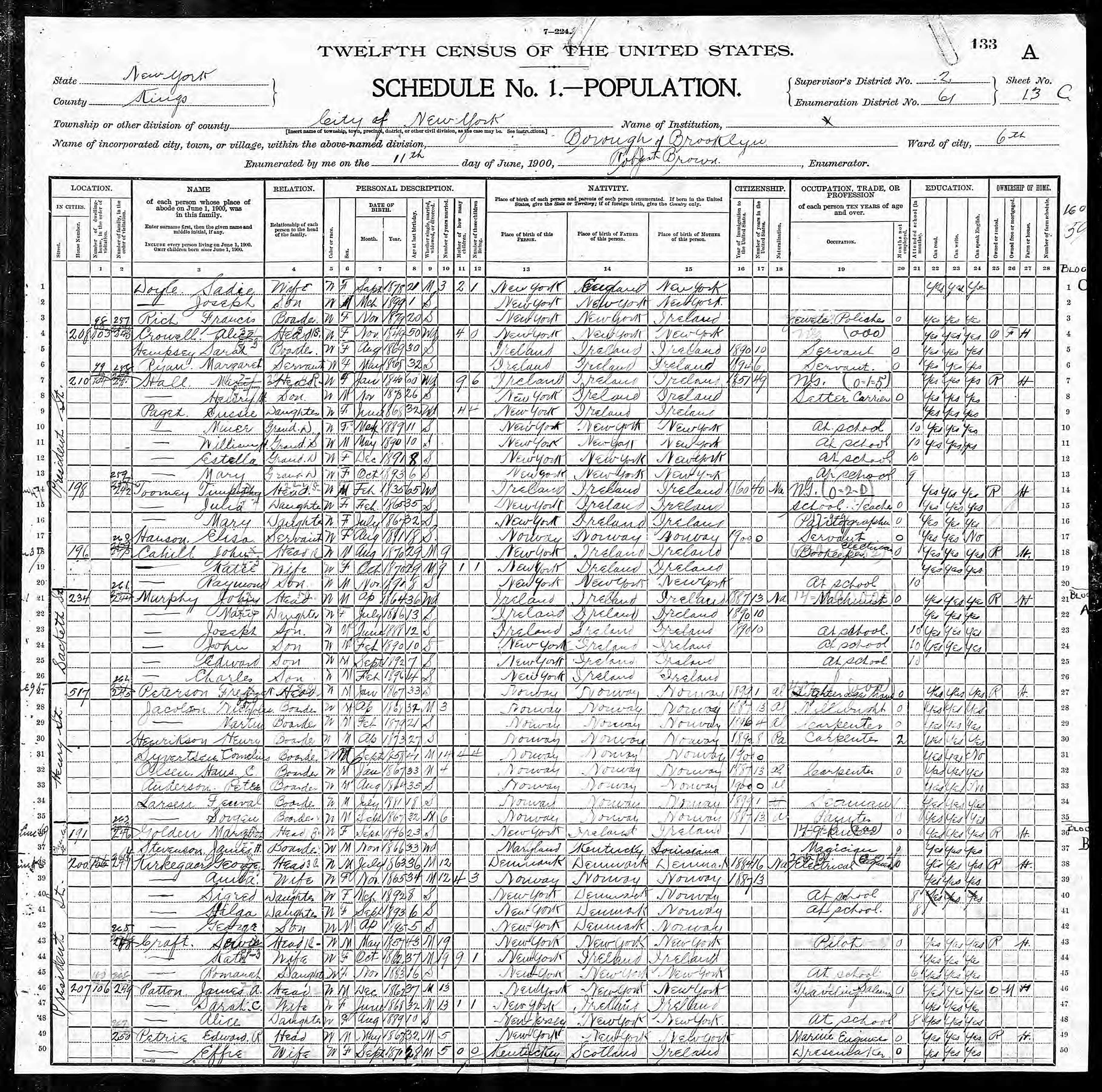 Georg Kirkegaard, 1900 NY Census